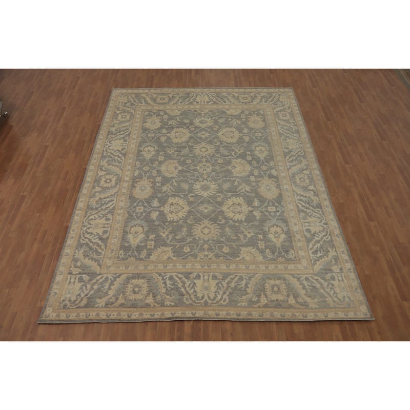 All-Over Gray Floral Oushak Vegetable Dye Large Rug, Floral Geometric Carpet - 13' 10'' X 10' 1''
