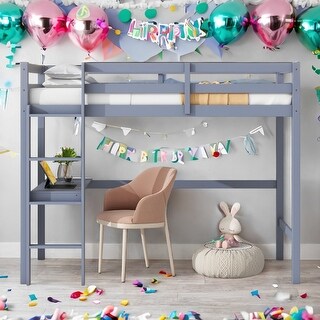 Twin High Loft Bed with Safety Guardrail,Built-in desk,Ladder,Kids Bed Design