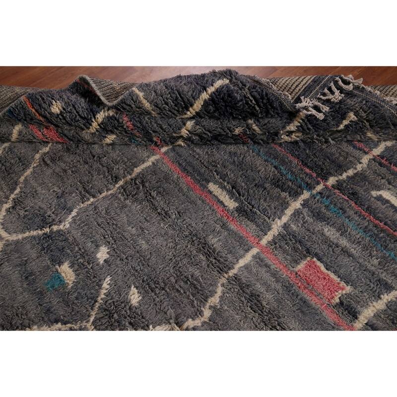 Grays & Blues Moroccan Area Rug Hand-Knotted Wool Carpet - 9'1" x 13'0"