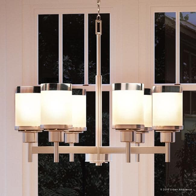 Luxury Contemporary Chandelier, 19.75"H x 25"W, with Transitional Style, Brushed Nickel Finish by Urban Ambiance (60 to 100 Watts - Steel - Nickel - - Chandeliers For Bedrooms by Overstock.com