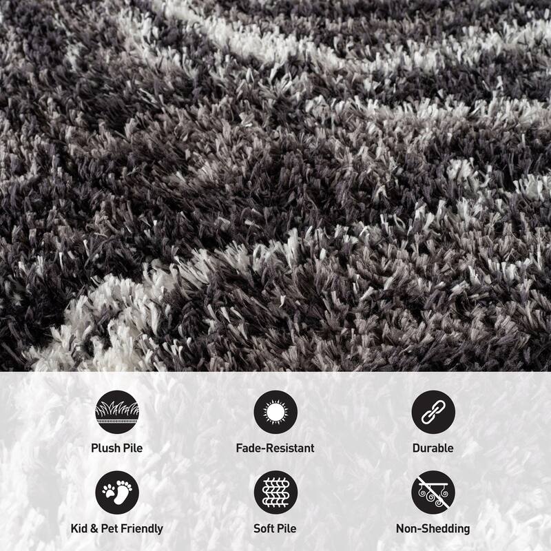 Abstract Marble Shag Rug - Anthracite Dark Gray - Plush Medium Pile, Durable with Jute Backing