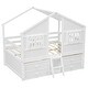 preview thumbnail 13 of 26, Full Size House-shaped Loft Bed with House Roof Frame Skylight Windows 4 Storage Drawers Guardrails and Stairs for Kids' Room