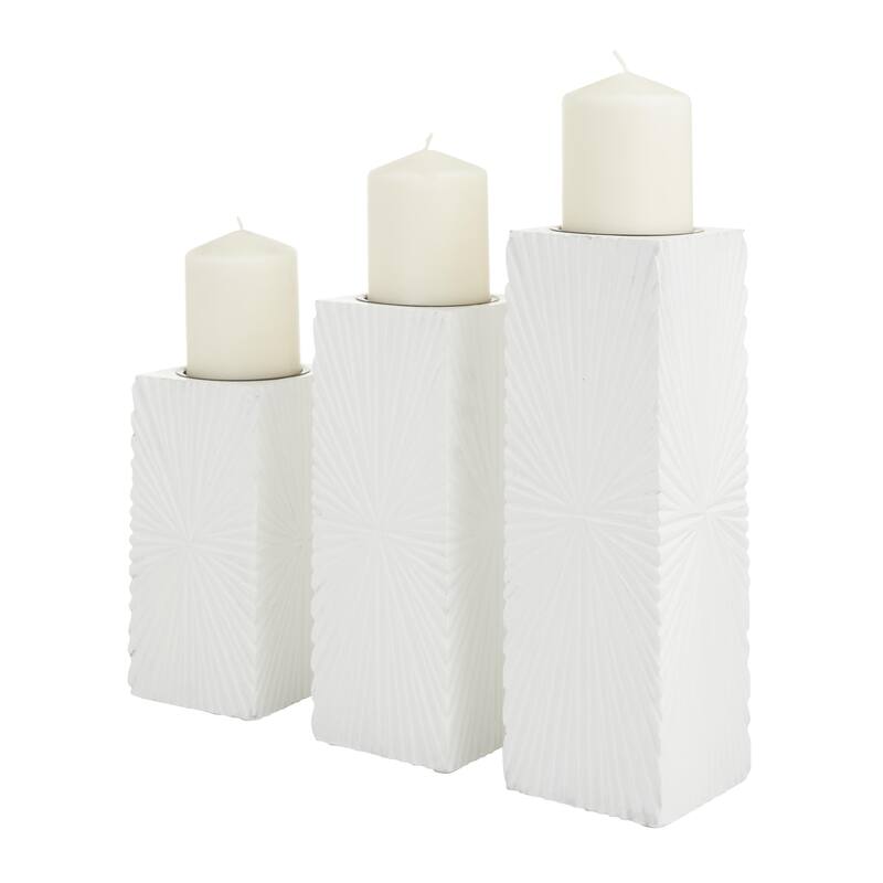 CosmoLiving by Cosmopolitan Gold, White or Black Wooden Carved Pillar Geometric Decorative Candle Holder (Set of 3)