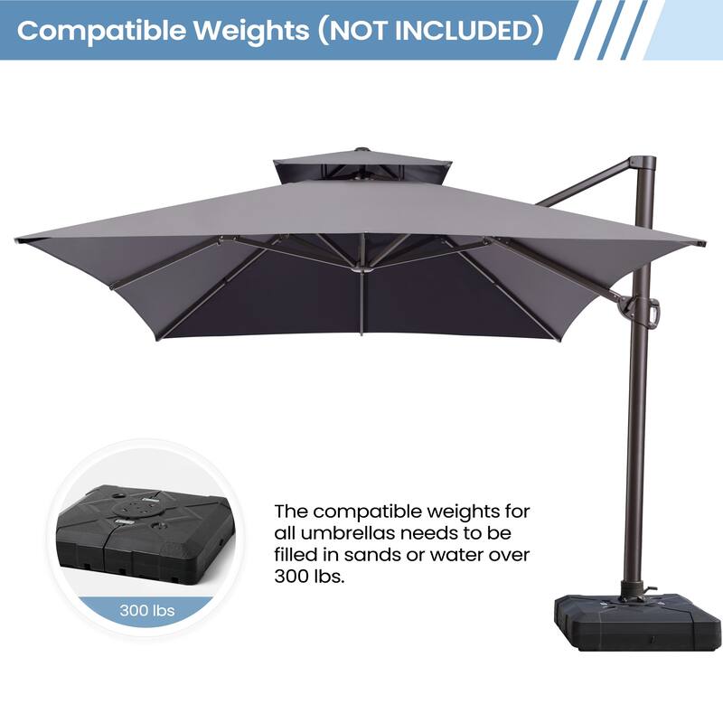 10 x 13 Feet Double Top Rectangular Rotating Patio Offset Cantilever Umbrella with Crank