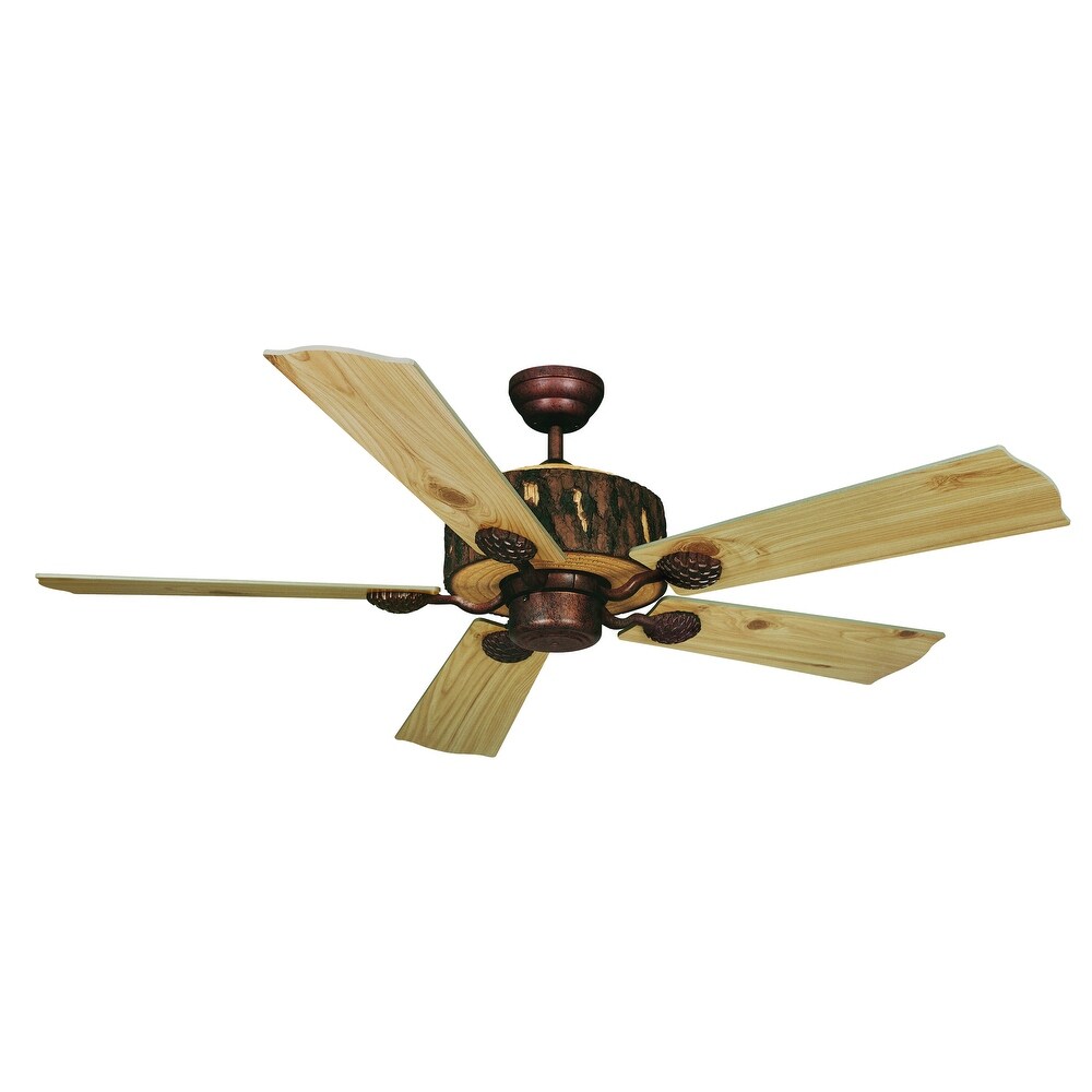 VAXCEL Log Cabin 52 in. Weathered Bronze Rustic Ceiling Fan, Reversible Washed Oak-Pine Blades, Pull Chain, Light Kit Adaptable