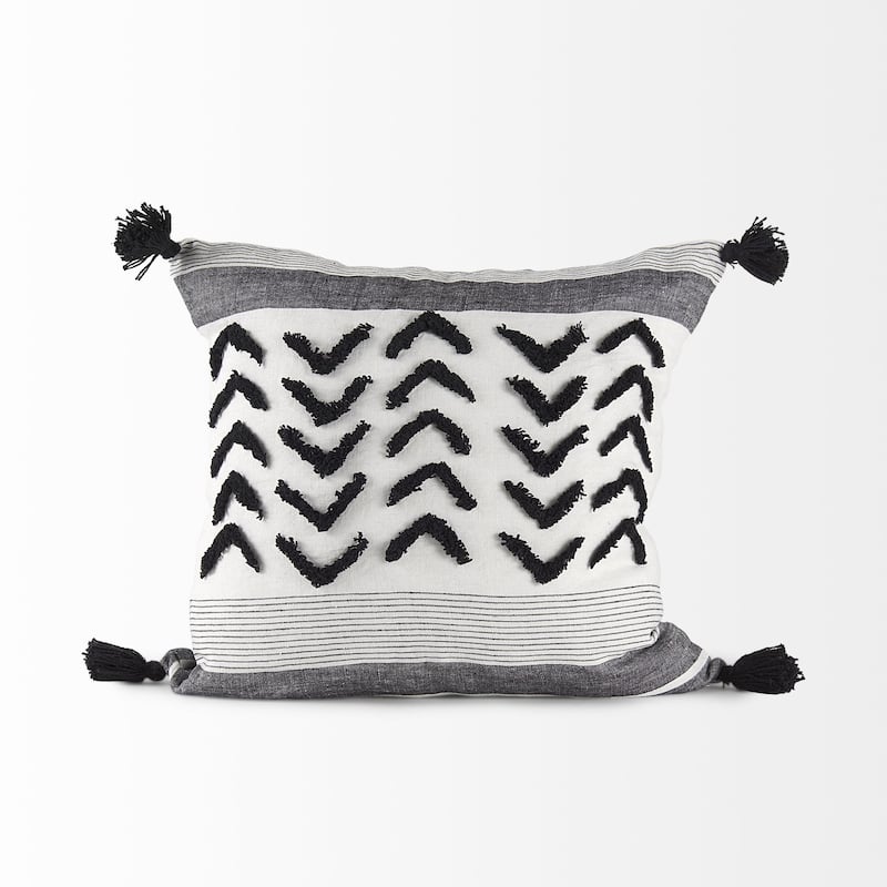 White and Gray Fringed Pillow Cover
