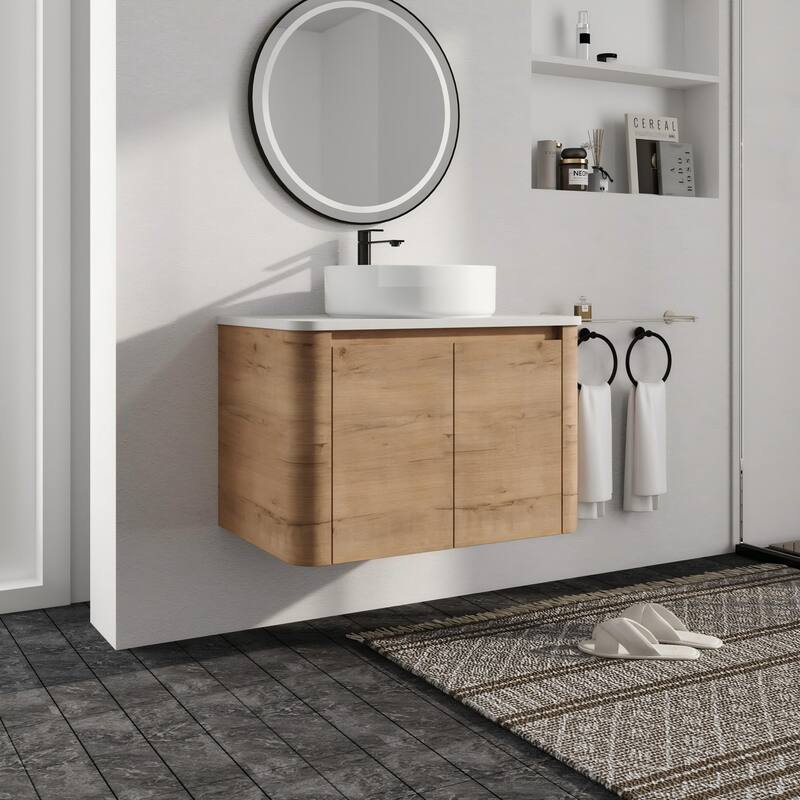 Malwee 24"/30" Floating Bathroom Vanity, Wall Mounted Bathroom Vanity with Ceramic Sink and Soft Close Door