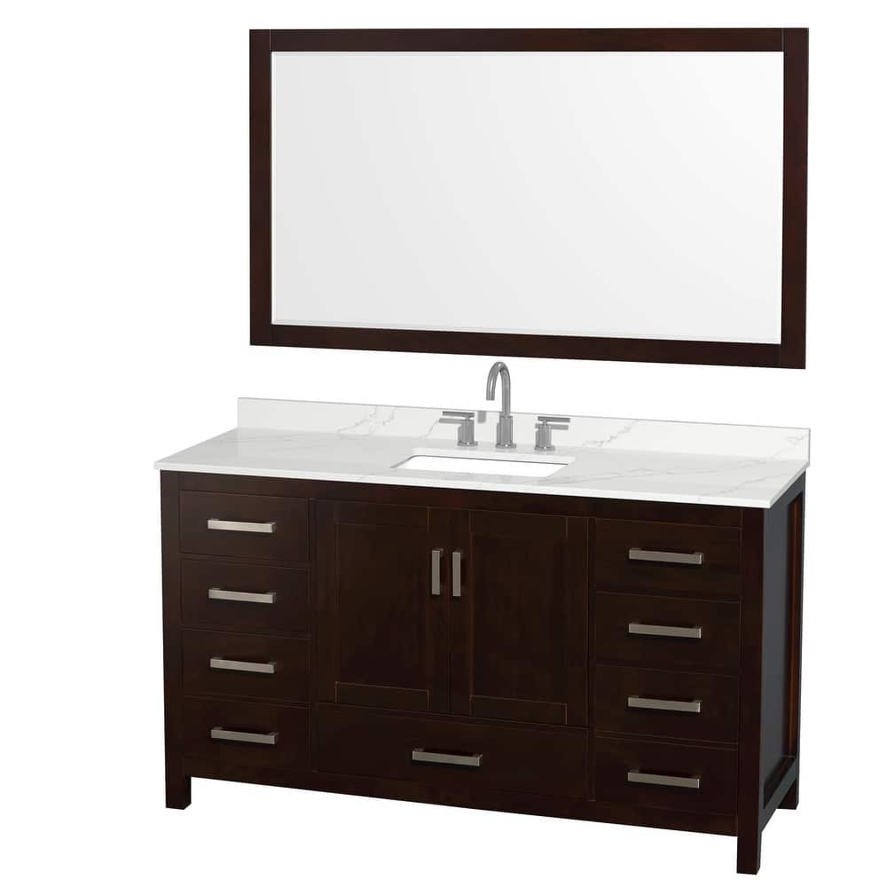 Sheffield 60-inch Single Vanity, 3 Hole Quartz Top, 58-inch Mirror
