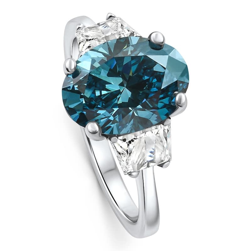 Bliss Diamond 3.63Ct Blue Oval & Trapezoid Diamond Engagement Ring White Gold Lab Grown