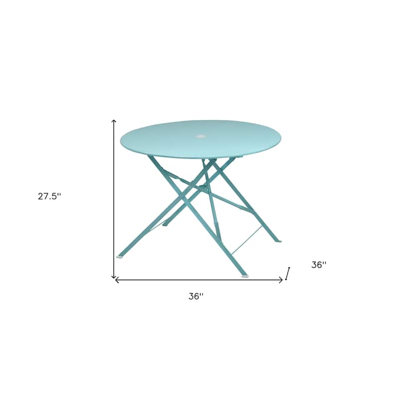 36" Aqua Rounded Aluminum Folding Outdoor Dining Table with Umbrella Hole