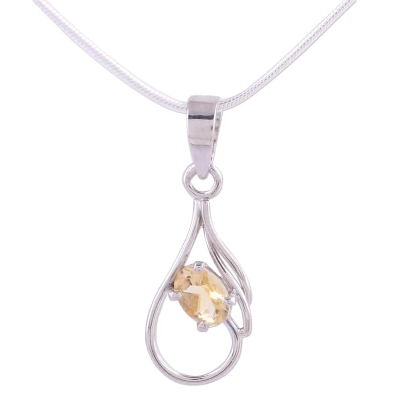 Handmade Sunny Dawn Citrine Sterling Silver Necklace (India) - Yellow - Citrine - White - Yellow - 15.5 Inch