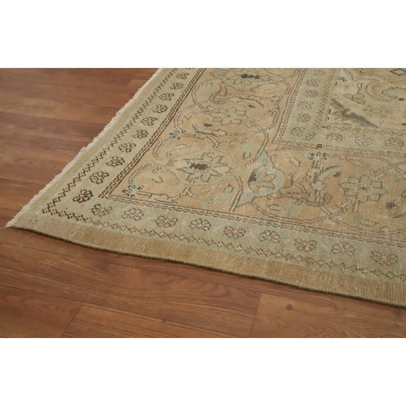 Hand Knotted Oriental 100% Wool Carpet Traditional Floral Brown Tabriz Area Rug - 13' 1'' X 10' 0''