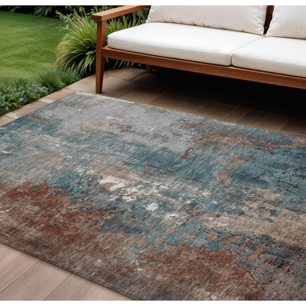 HomeRoots Abstract Transitional Rectangle Outdoor Rug