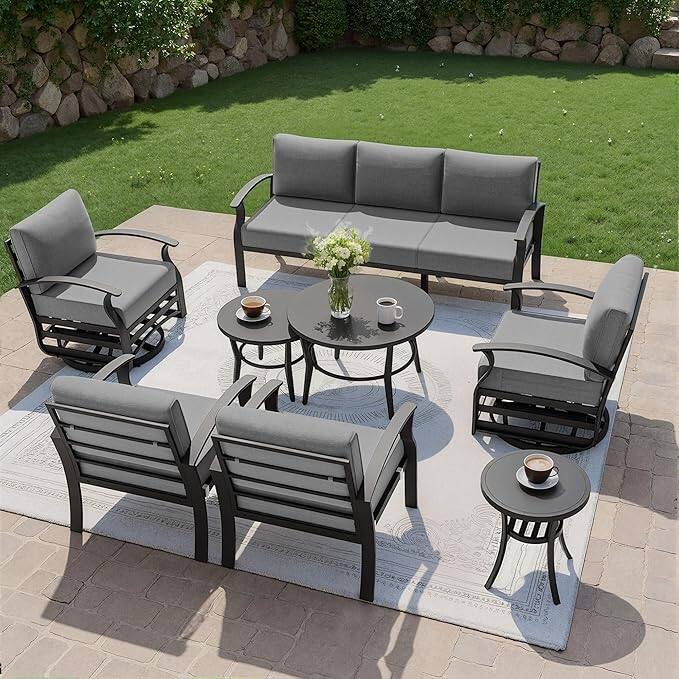 Kullavik Aluminum Outdoor Patio Sectional Sofa Set with Swivel Rocking Chairs and Coffee Table