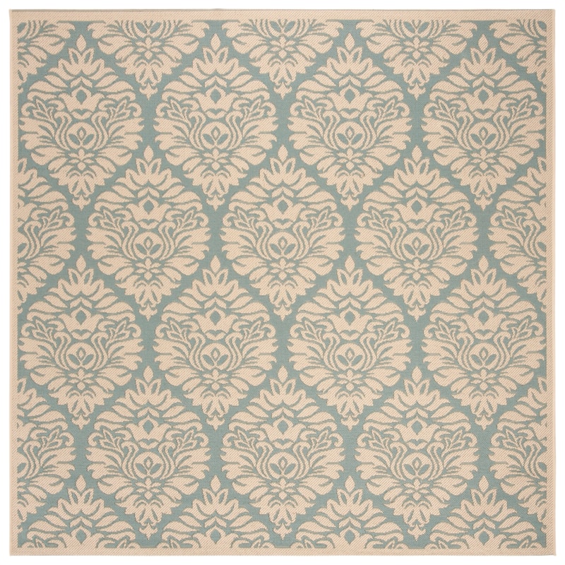 SAFAVIEH Linden Alison Indoor/ Outdoor Waterproof Patio Backyard Rug - 6'7" Square - Aqua/Cream