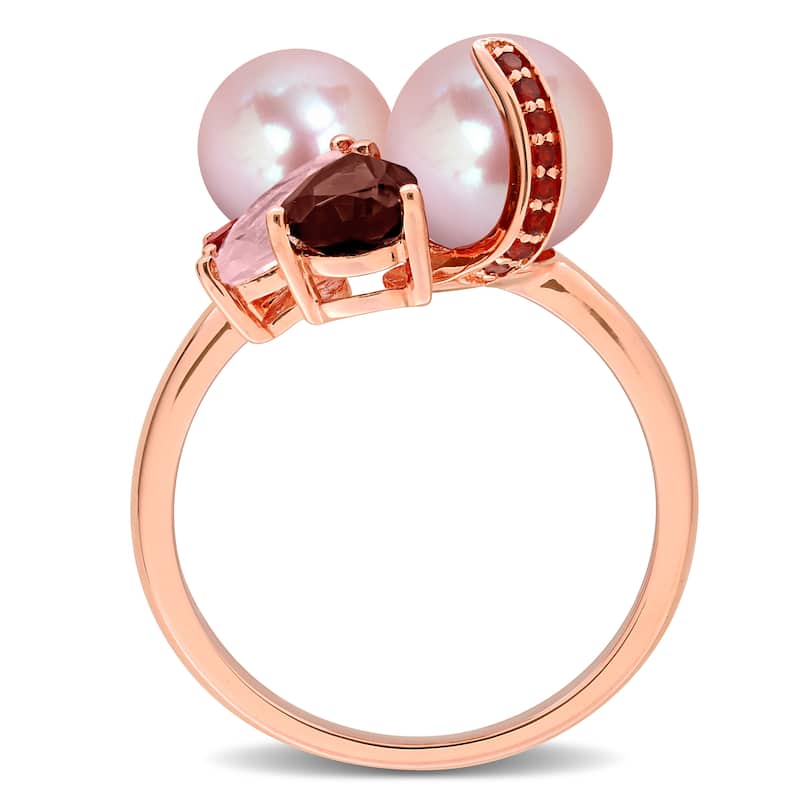 Miadora Cultured Freshwater Pearl and Gemstone Cluster Ring Sterling Silver