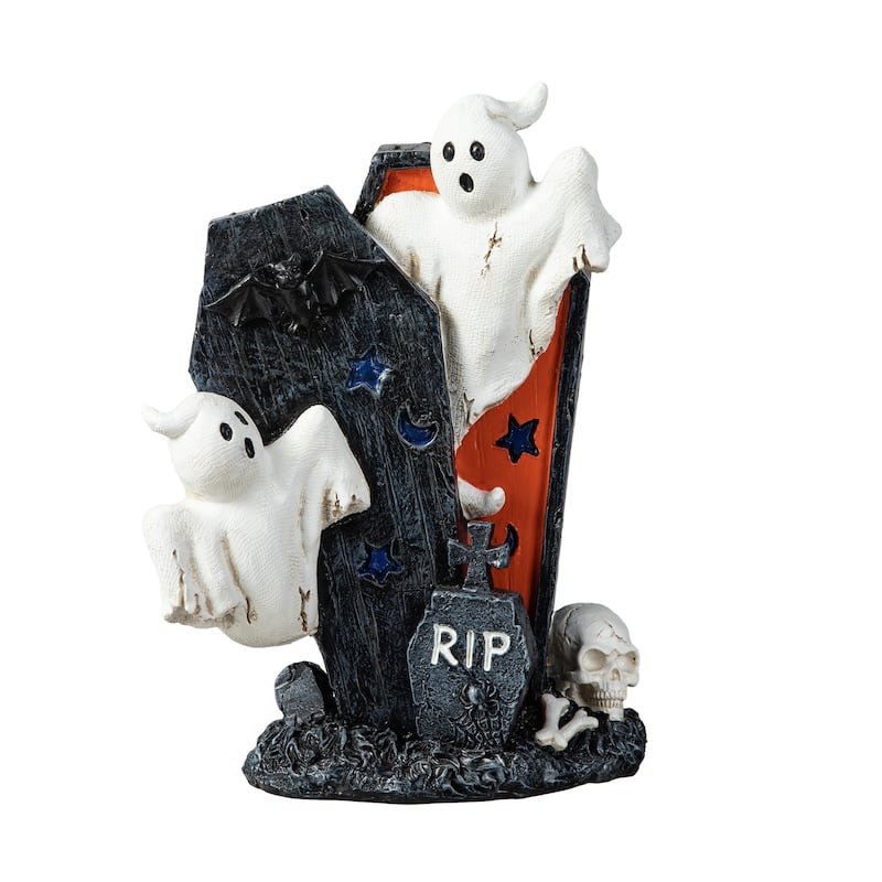 Glitzhome 10''H Halloween Polyresin Ghost Gravestone Table Decor - Black