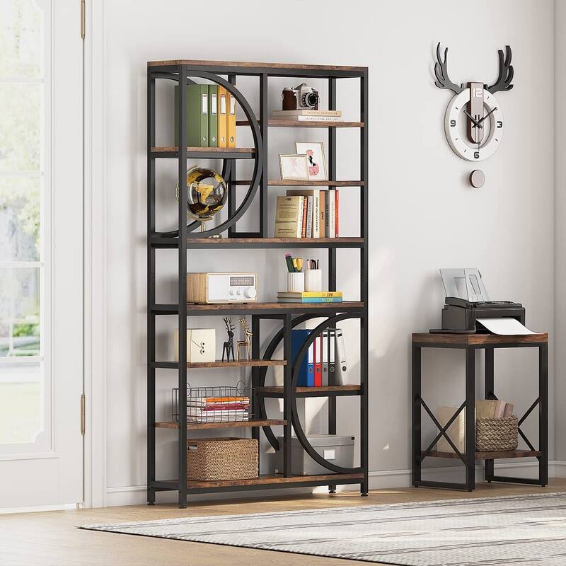 77" Tall Industrial Bookcase, Open Bookshelf Display Shelves