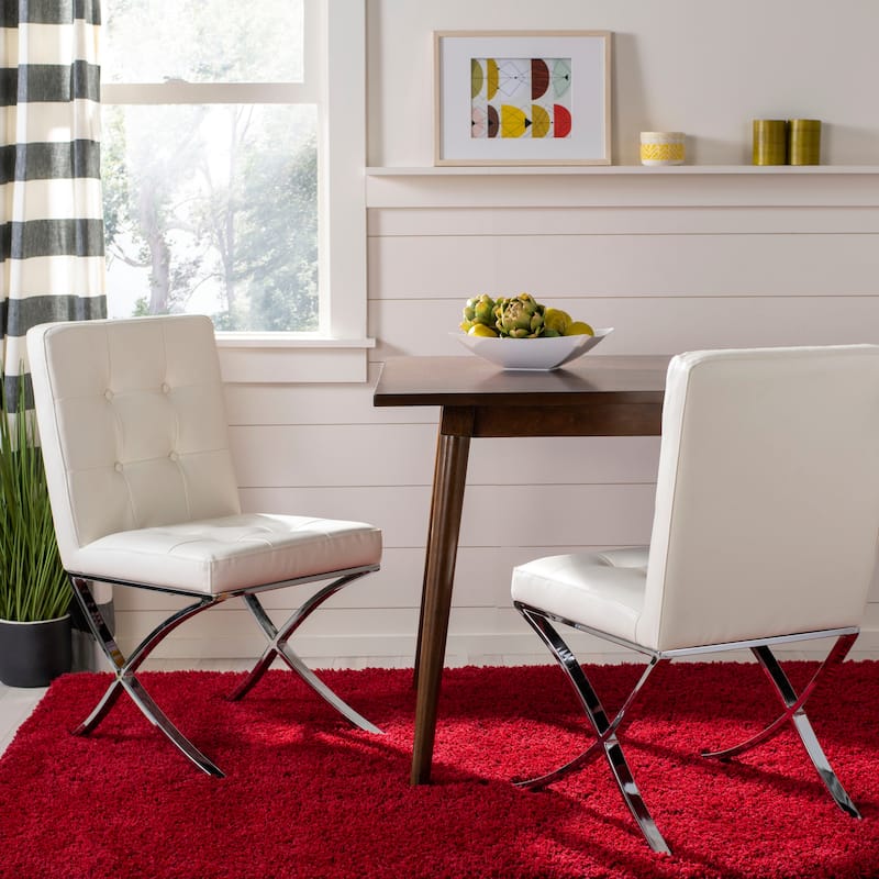 SAFAVIEH Merrilee Glam Black Chrome Tufted Side Chair - 19Wx23Dx35H - White/Chrome