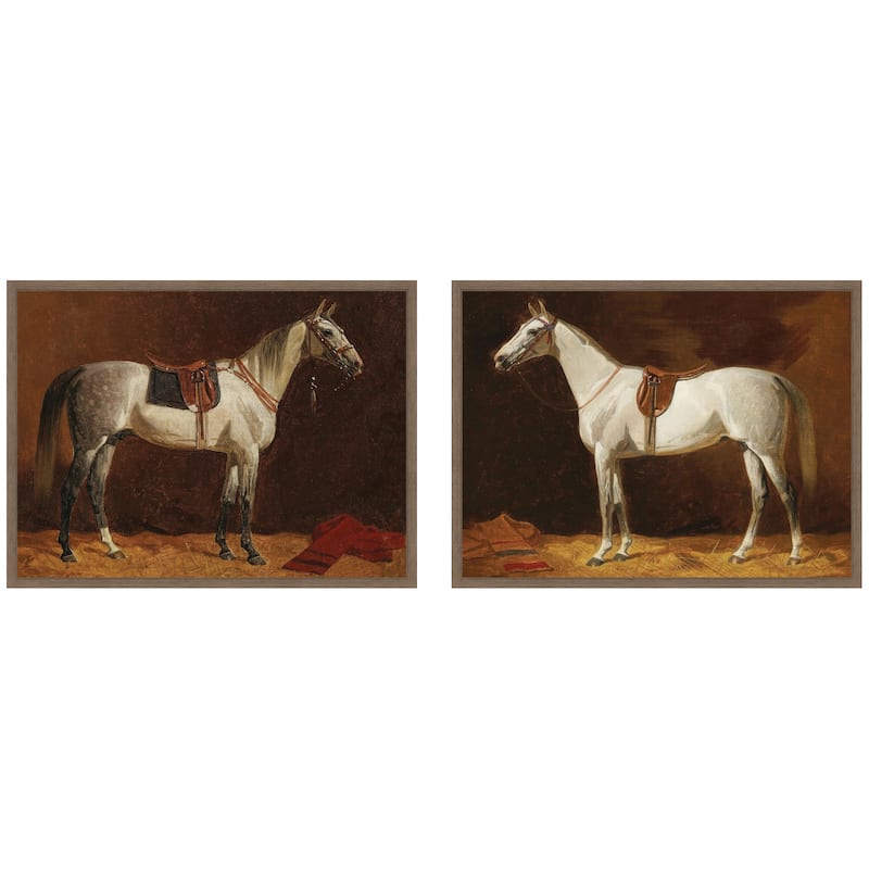Kate and Laurel Emil Volkers White Horses 2 Piece Framed Canvas Wall Art Set by Nostalgia Prints - 2 Piece Set 18x24