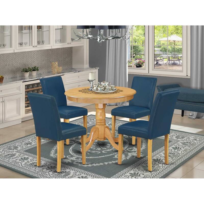 Round Dining Table Set for 4 - 36 Inch Kitchen Table with 4 Chairs - Modern Oak Finish