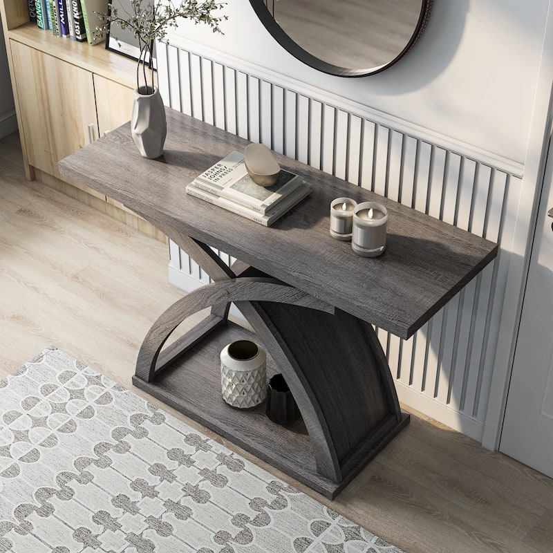 DH BASIC Transitional Distressed Grey 47-inch 1-Shelf Sofa Table by Denhour