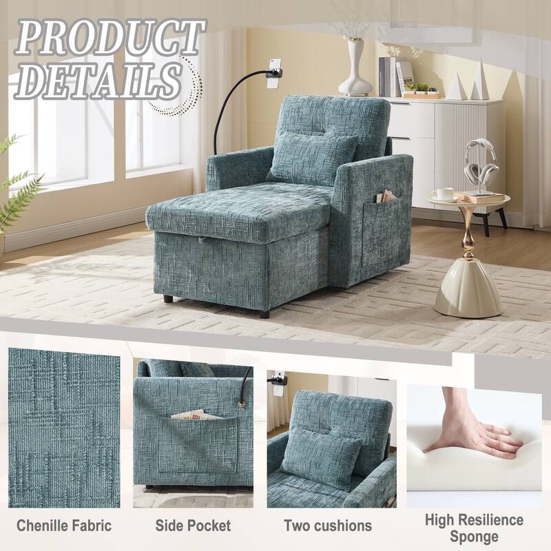 Multifunctional Lazy Person Sofa Recliner Can Be Stored Storage Backrest With Cell Phone Bracket Chenille Single Leisure Chair