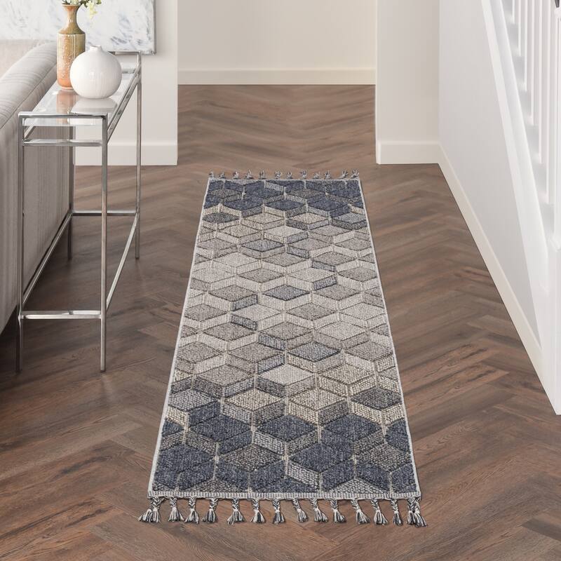 Nourison Elwood Contemporary Geometric Cube Area Rug - 2' 2" x 8' 2" - Grey/Slate