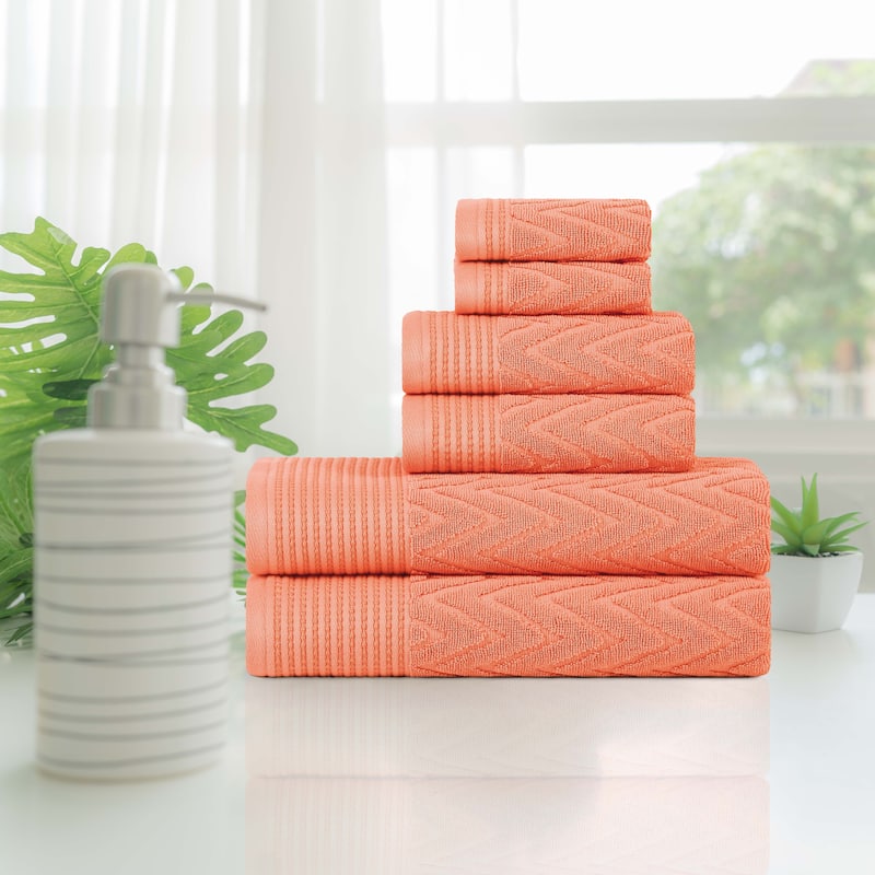 Superior Chevron Zero Twist Solid and Jacquard Cotton 6 Piece Towel Set