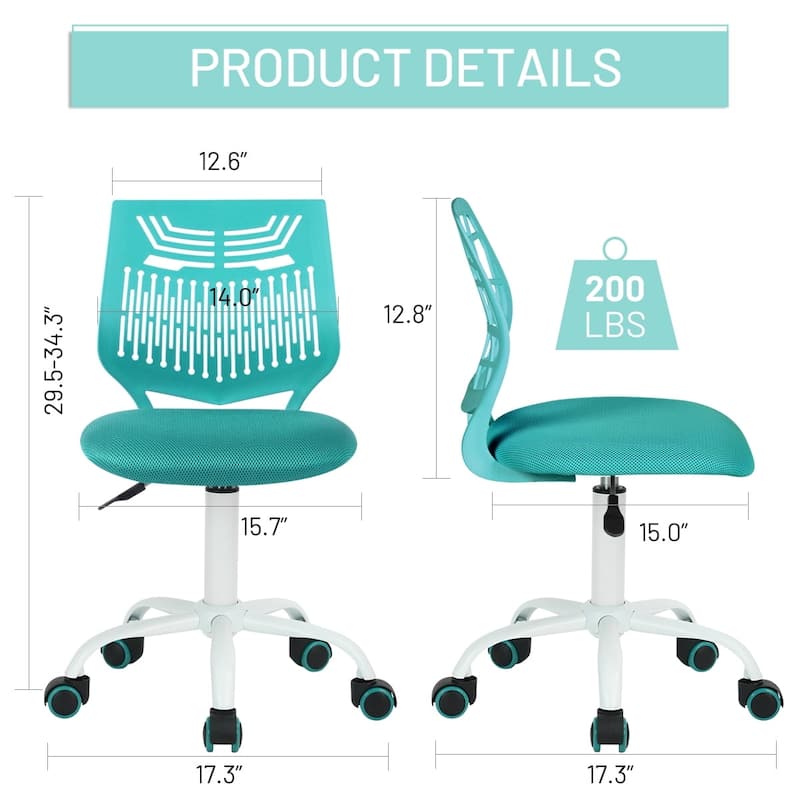 HomyLin Plastic Mesh Adjustable Armless Desk Chair with Rolling Wheels
