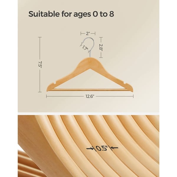 Kids Solid Wood Baby Hangers 10 Pack, Children's Coat Hangers with Pants Bar, Shoulder Notches, Swivel Hooks