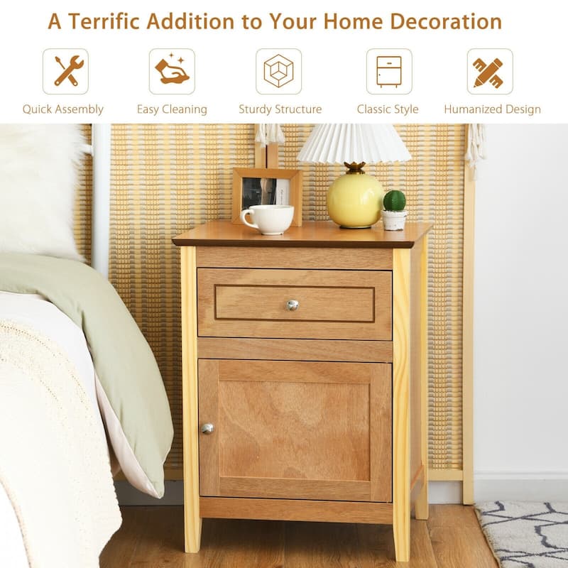 Beechwood Nightstand Accent End Table - 19" x 15" x 25" (L×W×H)