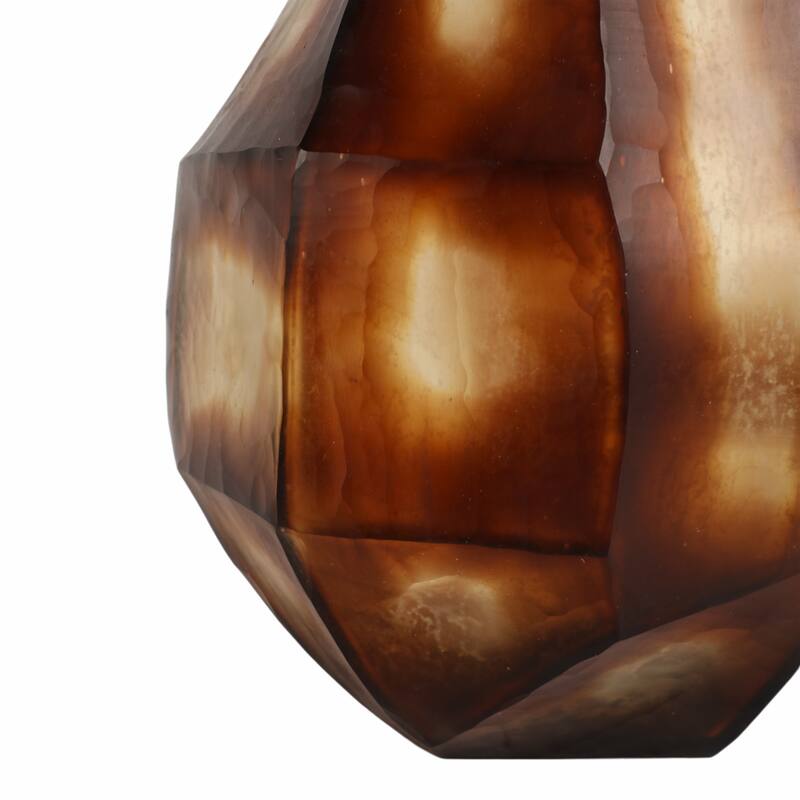 Glass Small Geometric Faceted Design Vase - Brown