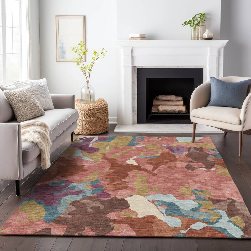 Machine Washable Indoor/Outdoor Modern Brushstrokes Chantille Rug