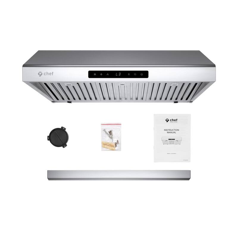 Hauslane PS10 30" Under Cabinet Range Hood, 3 Speeds, LED, Baffle Filters, Fits 6" Round, Stainless Steel - 30