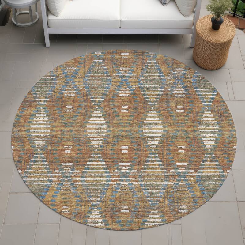 Machine Washable Indoor/ Outdoor Modern Ignacio Chantille Rug - Paprika - 8' x 8'