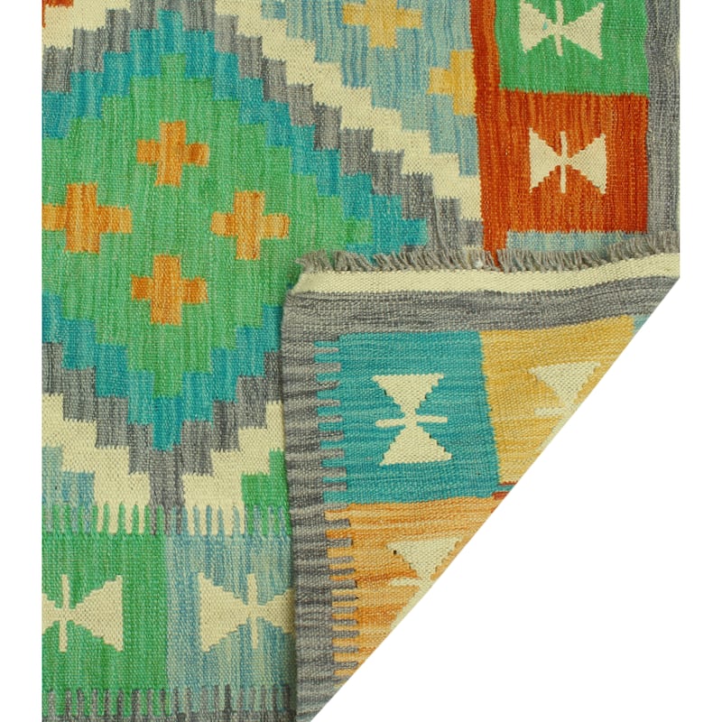 Noori Rug Sangat Flatweave Elouise Green/Red Rug - 4'9" x 6'8"