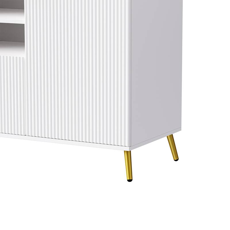 Roomfitters 4-Piece Entertainment Wall Unit for up to 70 Inch TV, Media Storage Cabinet with Shelves and Fluted Panels, White