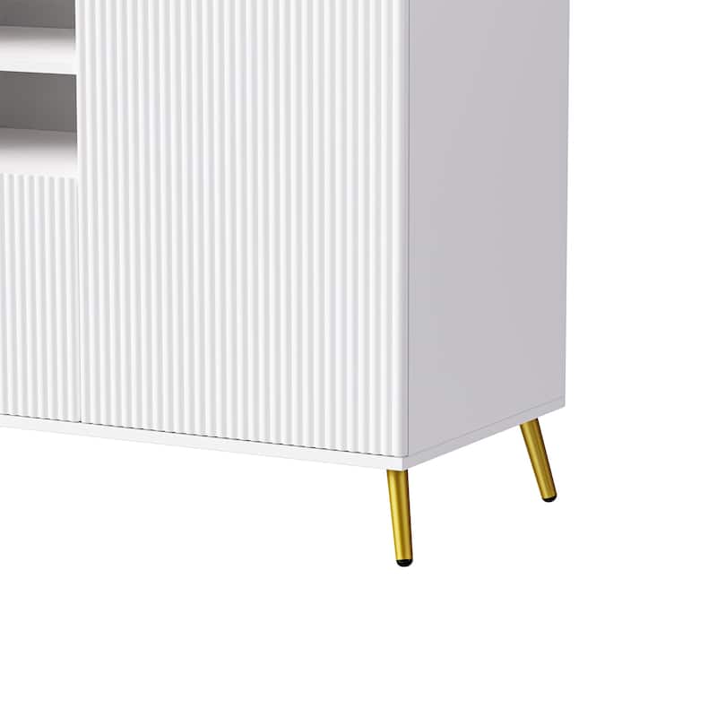 White 112.5" Entertainment Wall Unit with 13 Shelves, 8 Drawers and 2 Cabinets for TVs Up to 70"