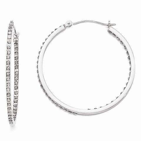 Curata 14k White Gold Diamond Accent Round Hinged Hoop Earrings (36x2mm)