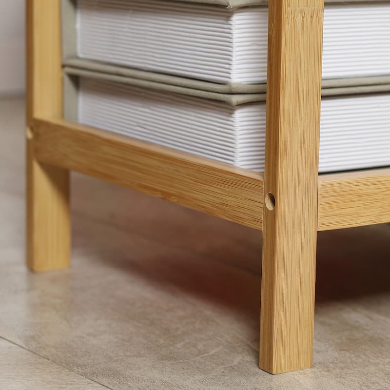 Side Table Narrow End Table with Drawer and Storage Shelf - Wood - Natural