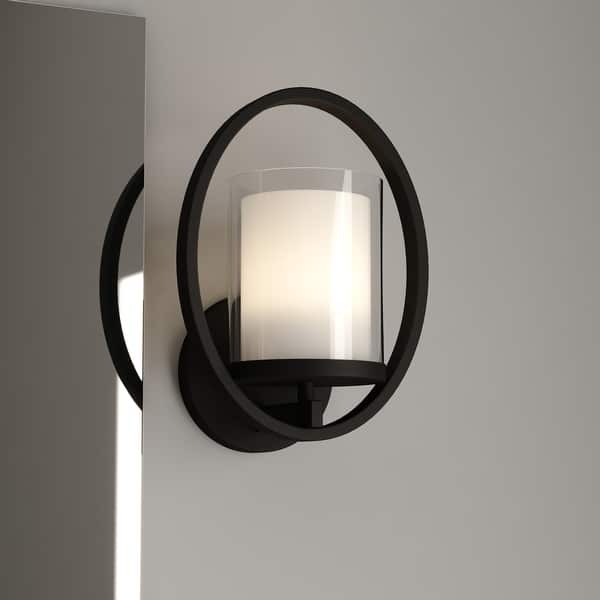 slide 2 of 10, Princeton 1 Light Black Transitional Wall Sconce White Glass - 8-in W x 11-in H x 6.5-in D Black - 8-in W x 11-in H x 6.5-in D