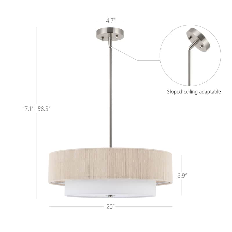 GetLedel 4-light Hand Woven Rope Drum Semi-flush Mount Chandelier - Beige