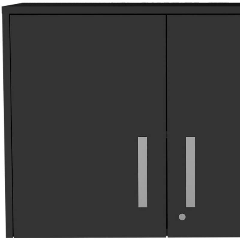 HomeRoots 20" Black Wood Wall Mounted Storage Cabinet With Two Doors