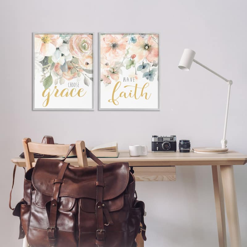 Stupell Spiritual Phrases on Florals Framed Giclee Art Design By Carol Robinson (Set of 2)