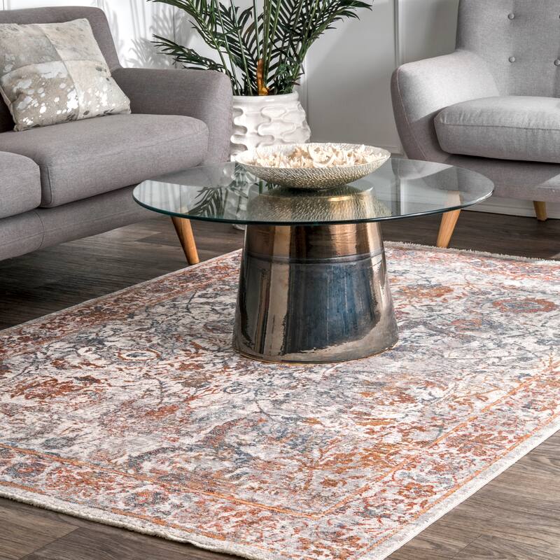 Nuloom Vintage Persian Katia Swirling Leaf Tassel Border Area Rug - 5' 3" x 7' 7" - Orange - Rectangle