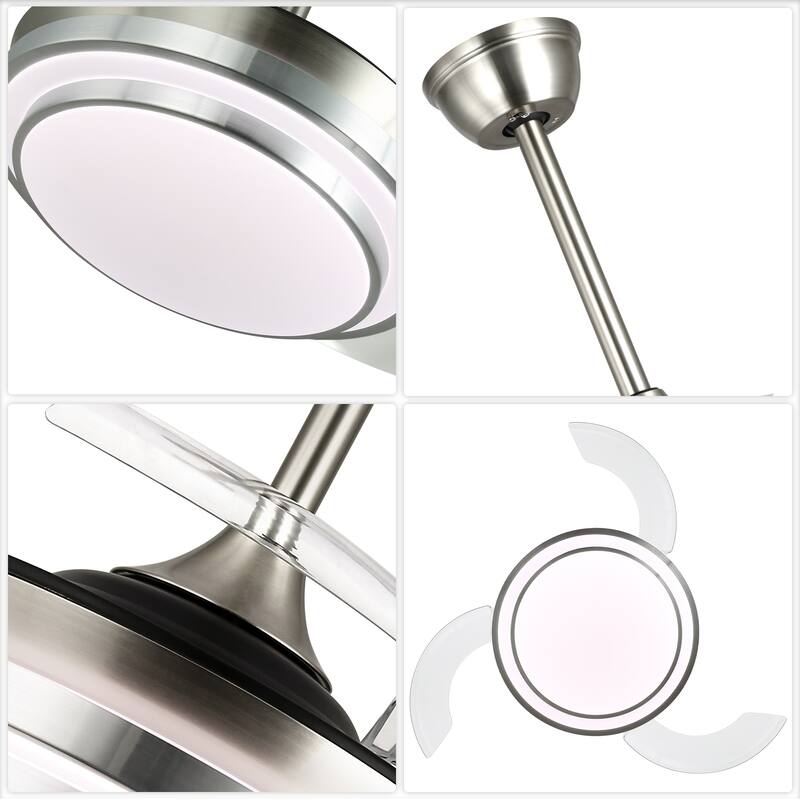 Cusp Barn 36 Inch Retractable Ceiling Fan with Lights, Modern 6 Speeds Silent DC Motor Fandelier Ceiling Fan for Bedroom