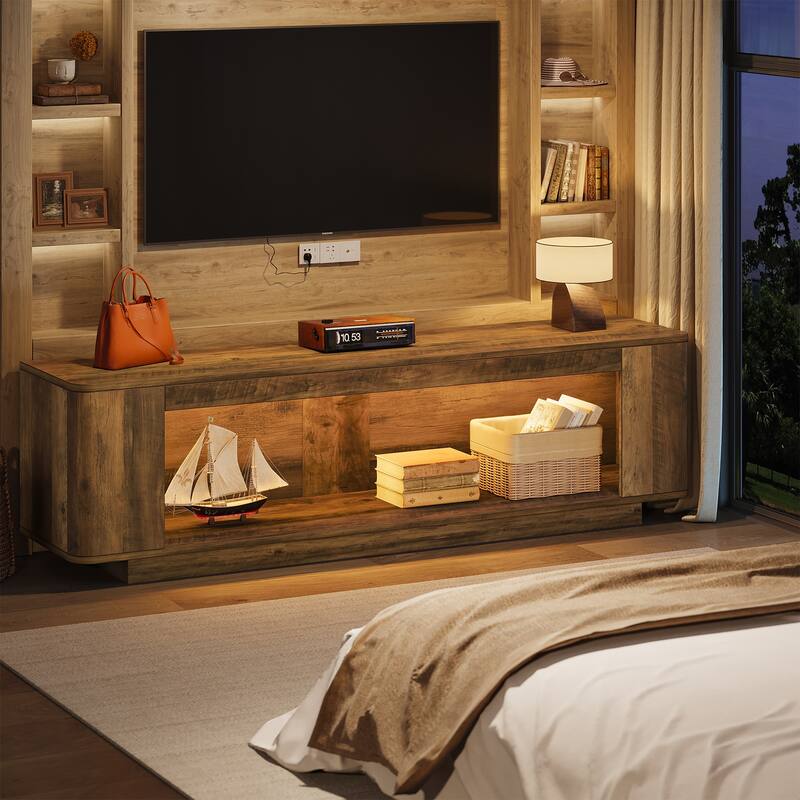 TV Stand with LED Light Strip Entertainment Center for 65'' to 80'' TVs