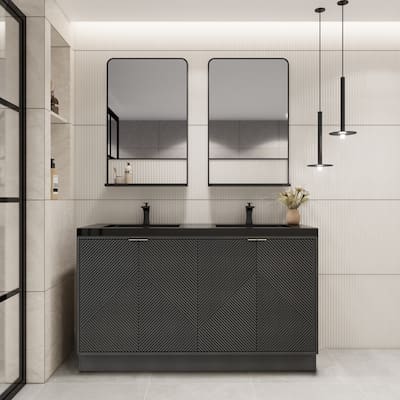 Milano 60" Freestanding Bathroom Vanity with Double Black Acrylic Sink