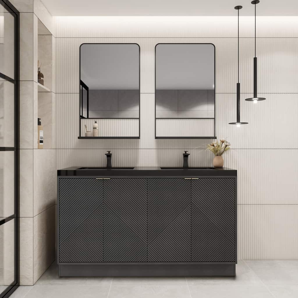 Milano 60" Freestanding Bathroom Vanity with Double Black Acrylic Sink